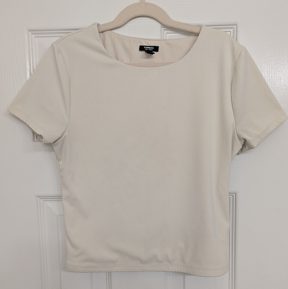 Express Off White Body Contour Crew Neck Short Sleeve Baby Tee Size Small
